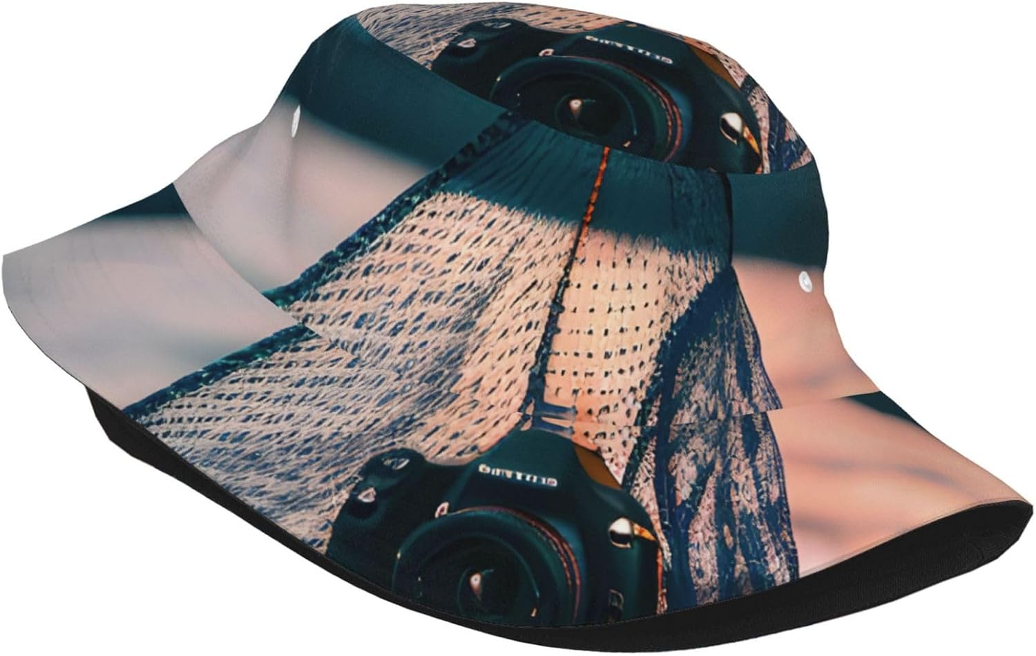 Starfish Fishing Nets Print Sun Hat Outdoor Fisherman Cap Summer Bucket Hat Beach for Men Women Black