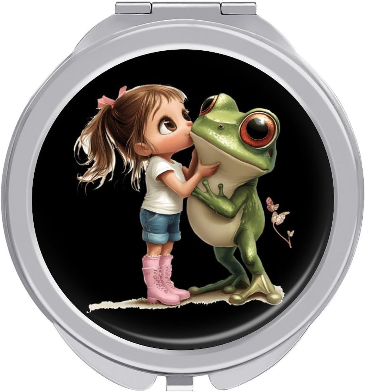 Princess Kisses The Frog Compact Makeup Mirror Mini Foldable Cosmetic Mirror Portable Travel Mirror for Purse Pocket