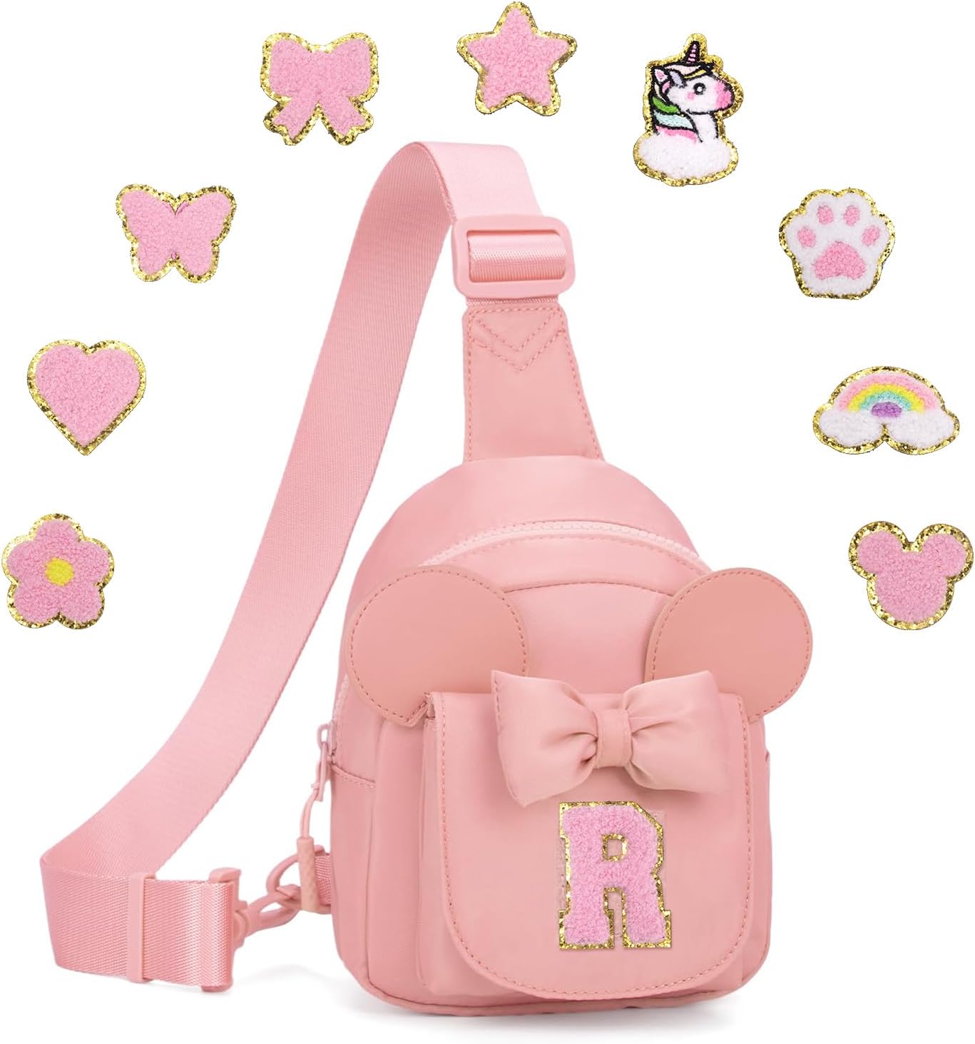 Birthday Gifts for 2 3 4 5 6 Year Old Girls Toddler Purse with 10 Pcs Patches Personalized Gifts for Girls Initial Small Fanny Pack (Lavender A)