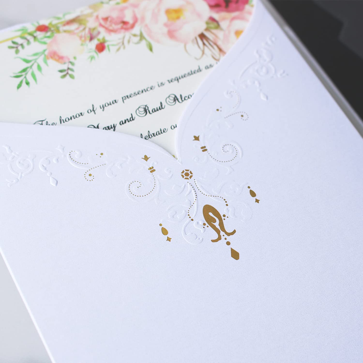 Hosmsua Invitations Mariage Ivoire 20x - Design Papillon Floral Découpé Laser - Avec Enveloppes Et Autocollants