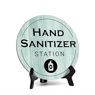 Round Hand Sanitizer Station, Light Green Decorative Bathroom Table Sign with Acrylic Easel (5 x 5")