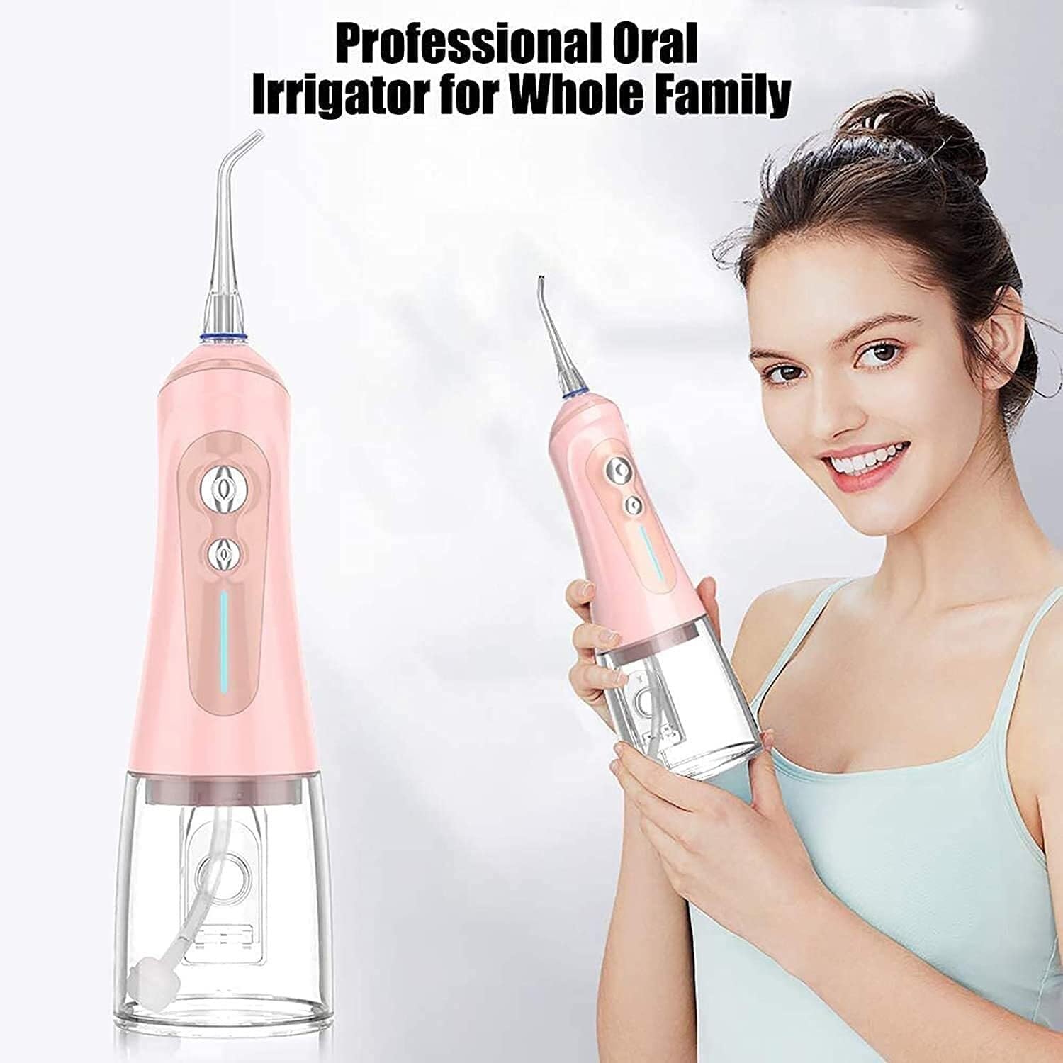 GeRRiT Idropulsore professionale senza fili Irrigatore orale dentale, serbatoio dell'acqua portatile da 320 ml e impermeabile IPX7 ricaricabile, 6 modalità e 4 punte a getto, idropulsore for casa e vi