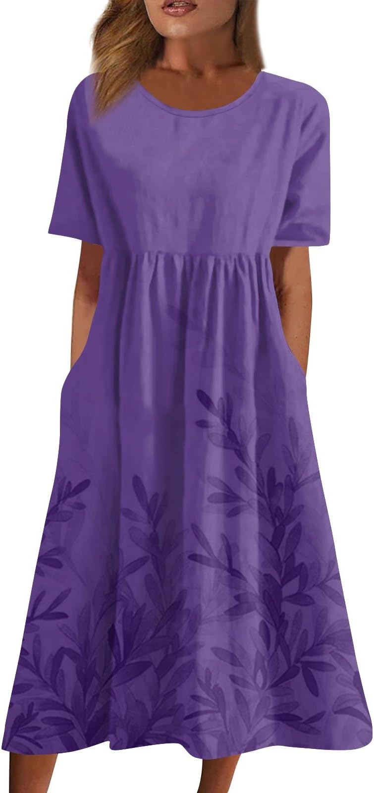 Summer Dresses for Women 2025 Casual Short Sleeve Scoop Neck Print Swing Beach Boho Tshirt Dress with Pockets
