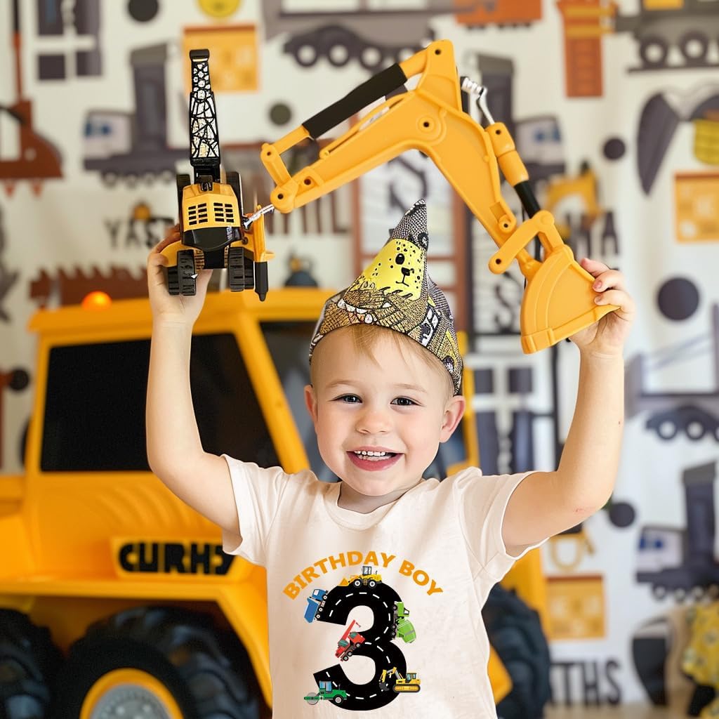2-6 Years Birthday Boy Shirts Construction Excavator Cotton Short Sleeve T Shirt - Image 2