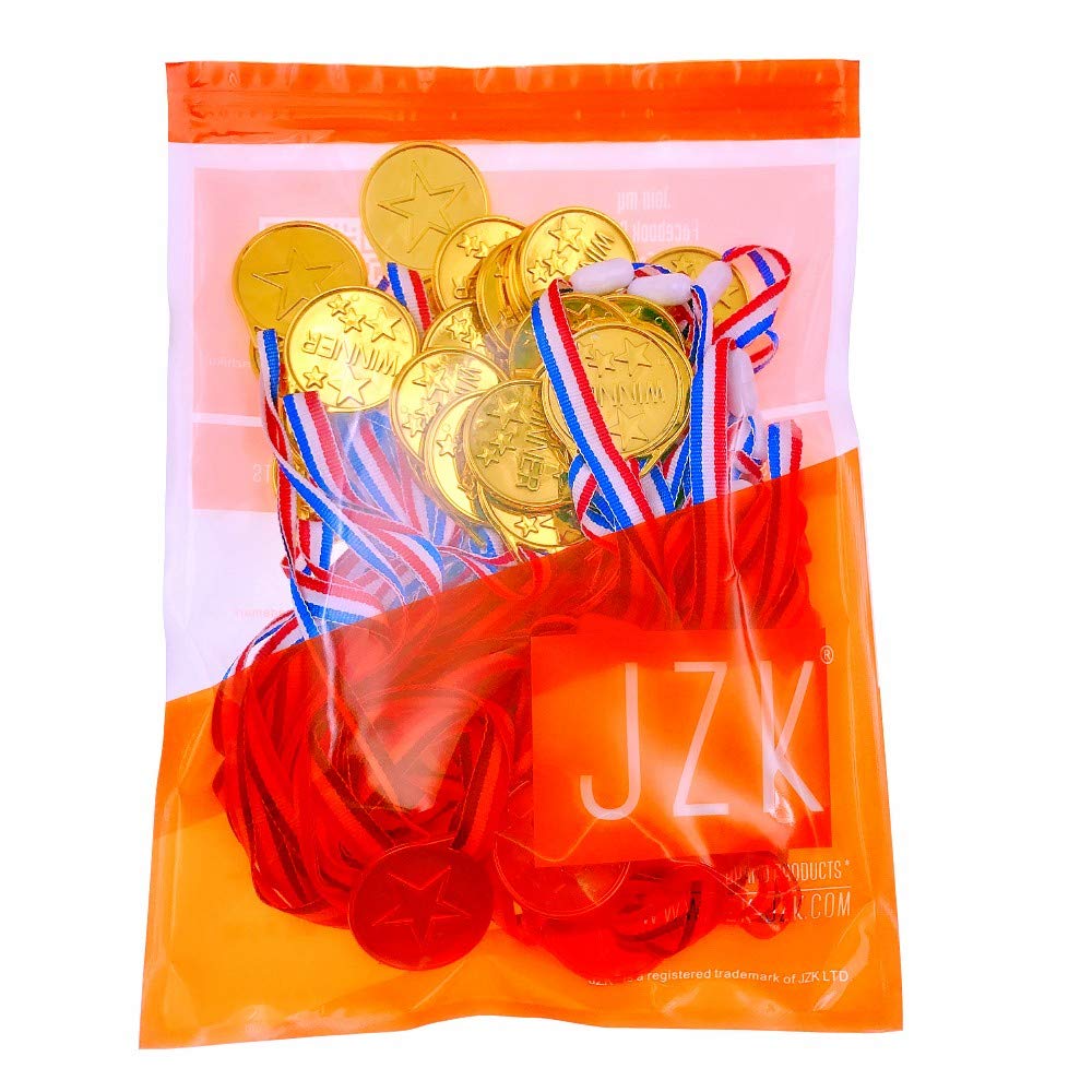 JZK 30 medallas doradas de plástico con cintas, regalos de fiesta y juguetes para niños