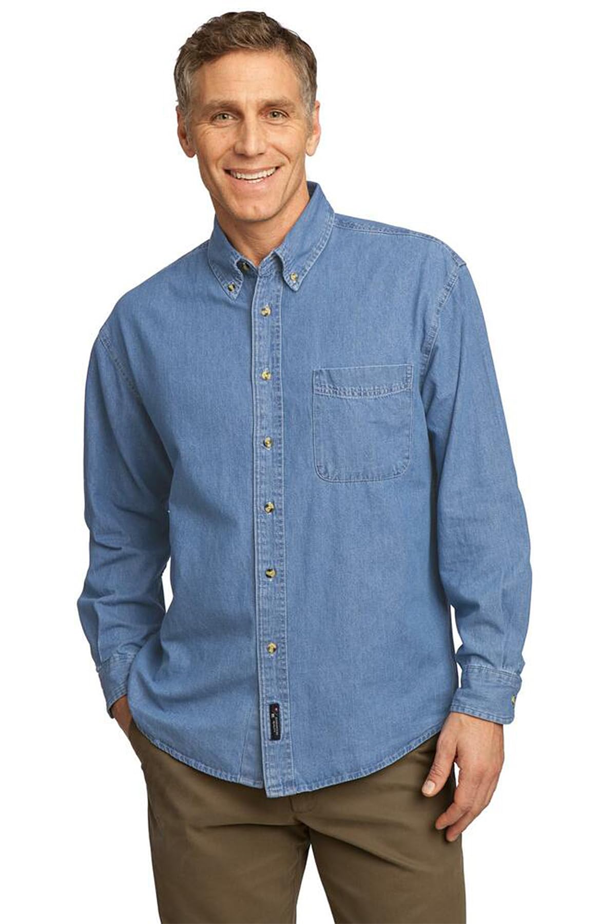 トップス Fatigue Shirt - Denim Twill Shirting Port & Company Long Sleeve Denim Shirt, S, Faded Blue