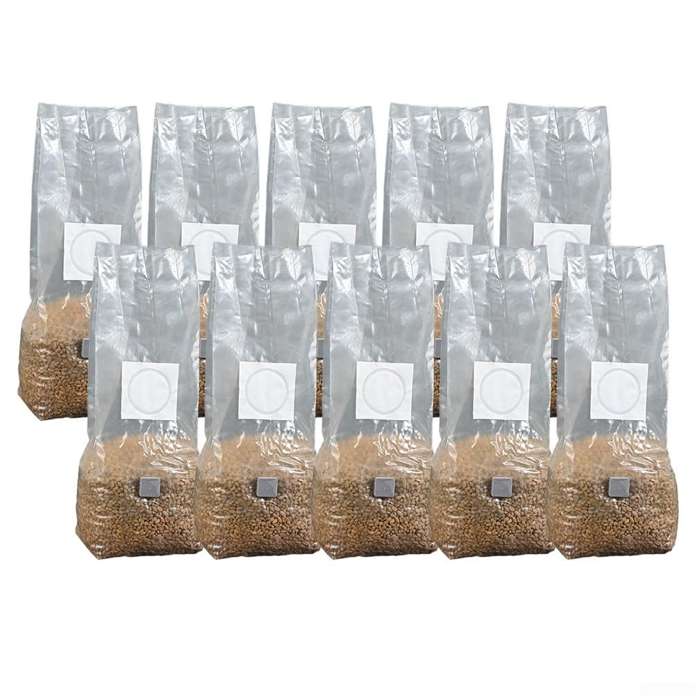 Zilimontt Lot de 10 sacs de culture de champignons stérilisés à haut rendement pour gourmet et champignons, résistants aux températures, 18 x 35 cm