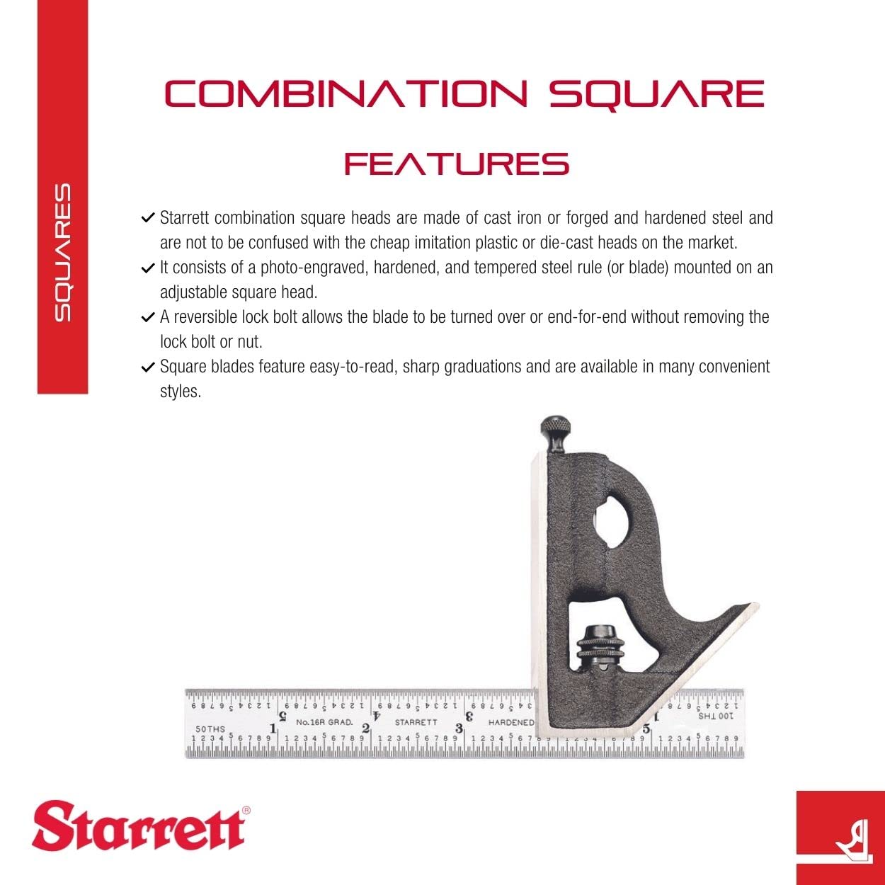 Starrett 11h-6 – 16R escuadra con hierro fundido cabeza y negro acabado antiarrugas