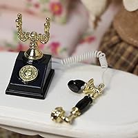 Vista 5 de Teléfono de casa de muñecas 1:12 en miniatura, modelo de teléfono giratorio, decoración de escritorio, accesorios retro para casa artificial sala