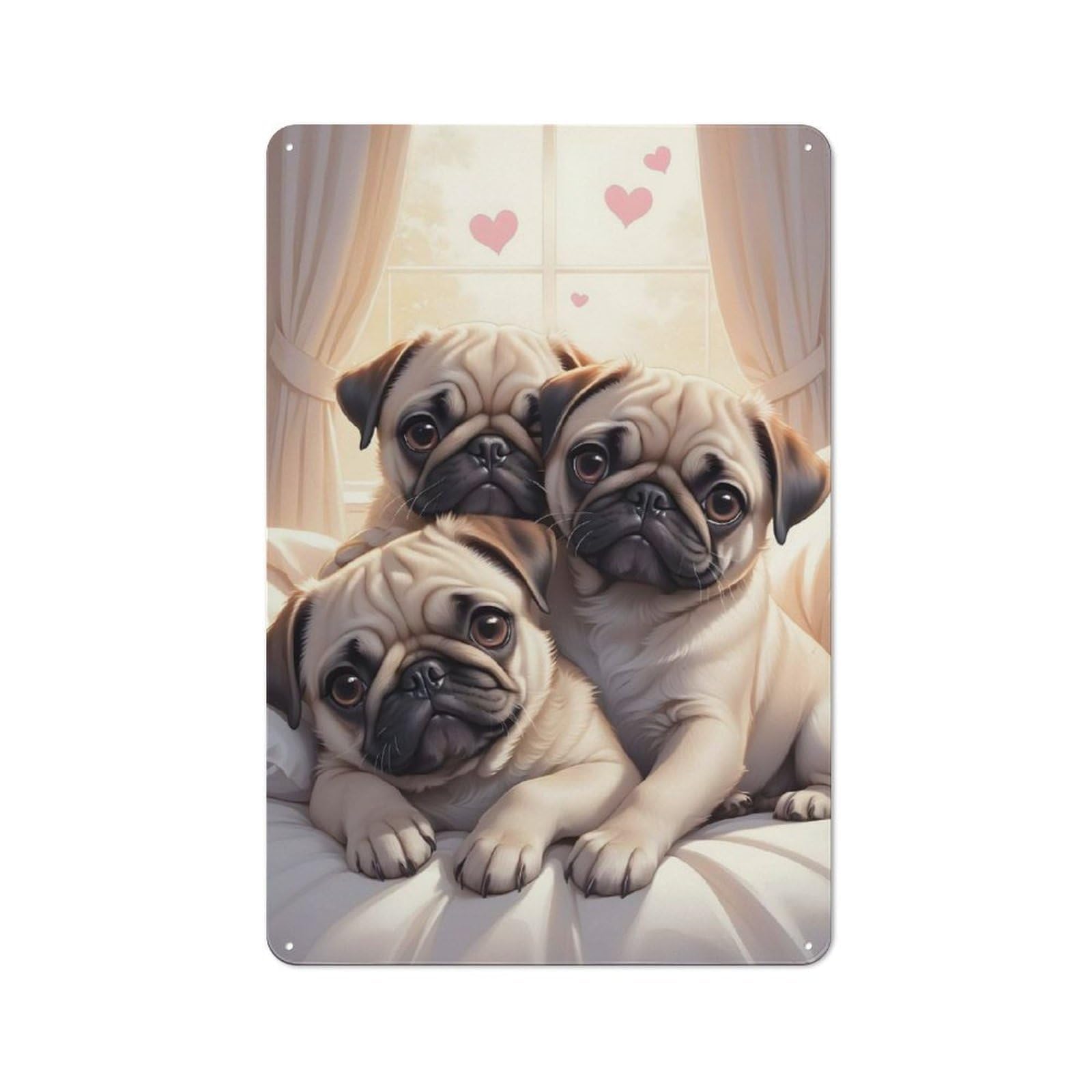 Junmoney Pug Puppies Rustic Tin Wall Plaque 30X20cm For Garage Or Workshop, For Home Interiors, Feature Walls And Decorative Displays