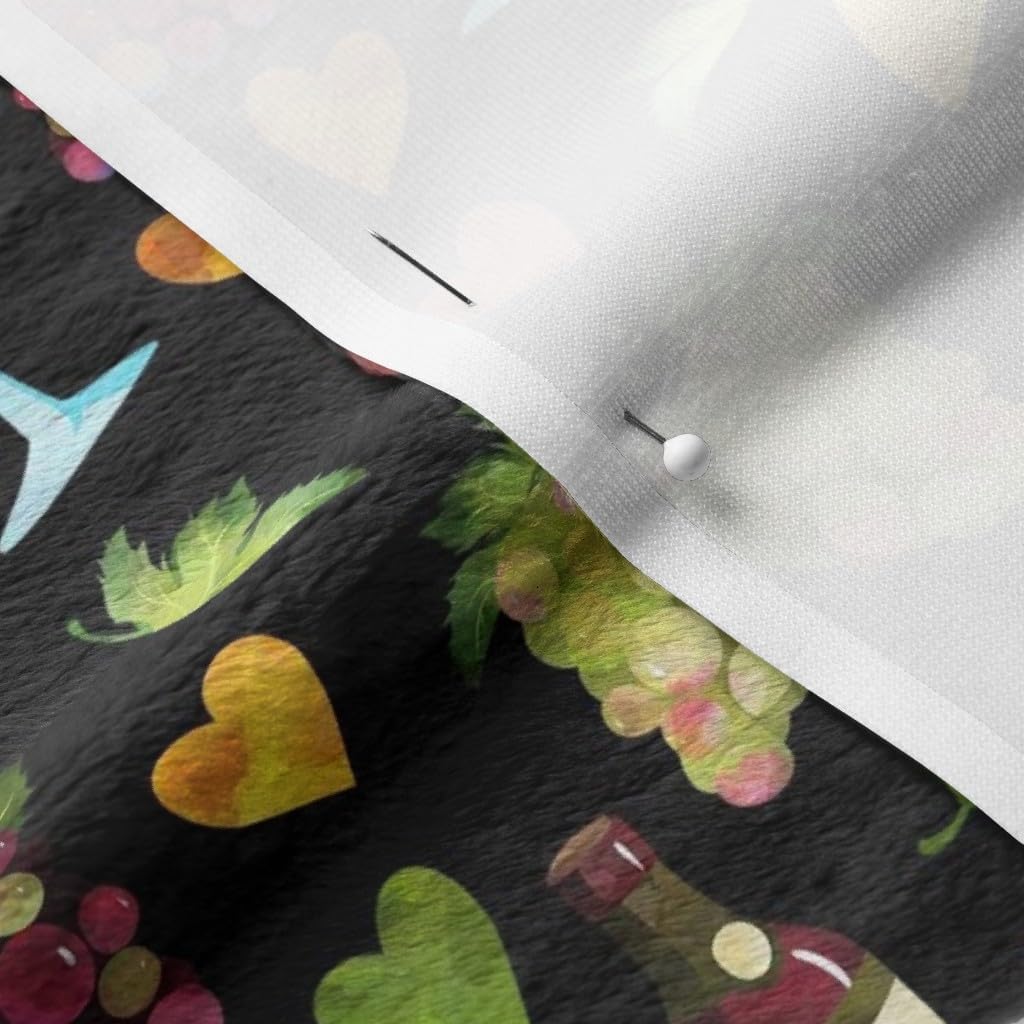 Spoonflower Fabric - Black Small Vines Retro Hearts Quilt Wine Glasses Printed on Minky Fabric by The Yard - Sewing Baby Blankets Quilt Backing Plush