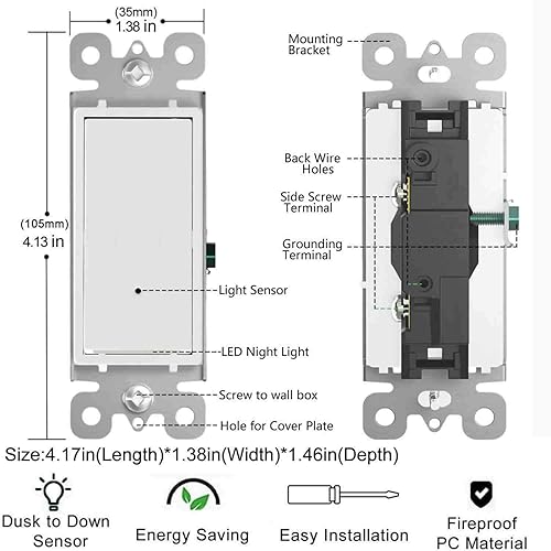 Miniatura 8 de Paquete de 10 interruptores de luz iluminados SOZULAMP - Interruptor de pared de un solo poste 15A 120277V, 3 cables