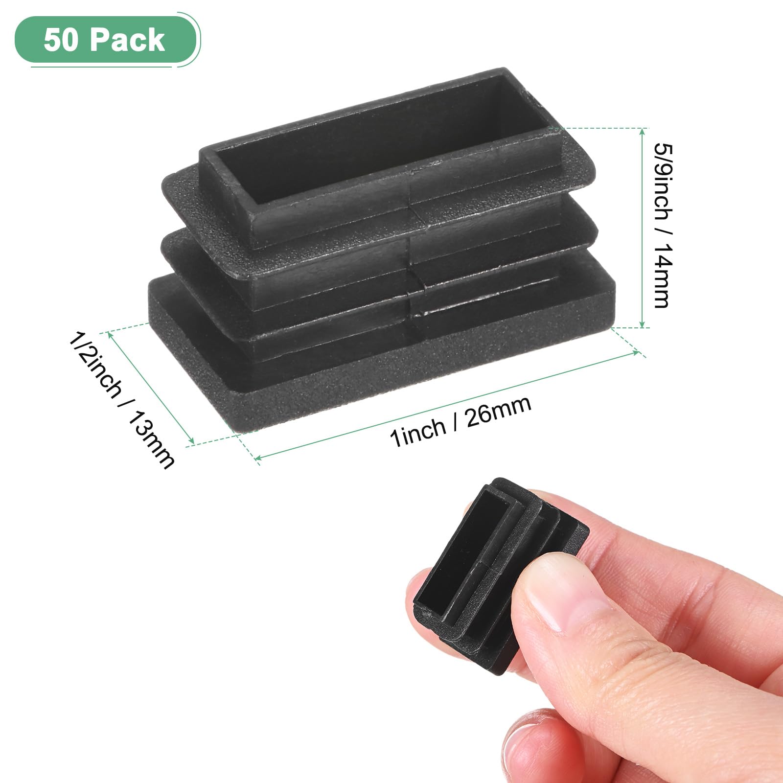 M METERXITY 50-Pack Tubing End Caps, 13 x 26mm Plastic Rectangle Hole Plugs Inserts for Chair Leg/Bar Stool/Fitness Equipment - Image 3