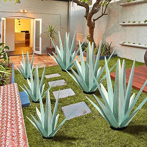 Image of KODIBO 24 inch Metal Agave Plant Outdoor Decor, Large Yard Statue, Mint Green