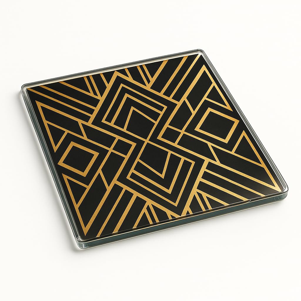 The Plum Penguin Golden Geometry Elegant Acrylic Coaster Gift For Home Decor - Modern Glam Geometry Design With Gold Accents For Birthday Or Christmas