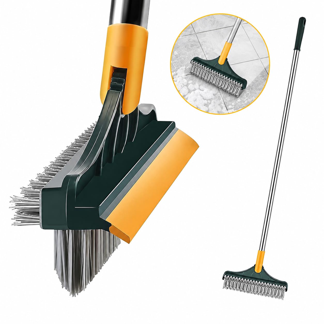 3-in-1 Bathroom Cleaning Brush with Long Handle | Floor Scrub Brush with Stiff Bristles, Built-in Squeegee & Scraper for Tiles, Grout, Walls, Shower & Hard Floors-picture-17