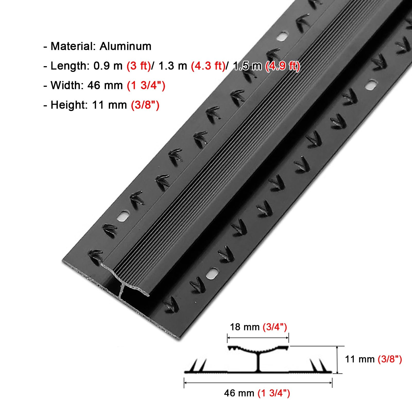 1 tira de aluminio antideslizante para suelo de alfombra a azulejo, longitud ajustable para uso en casa, oficina y hotel (negro, 0,9 m)