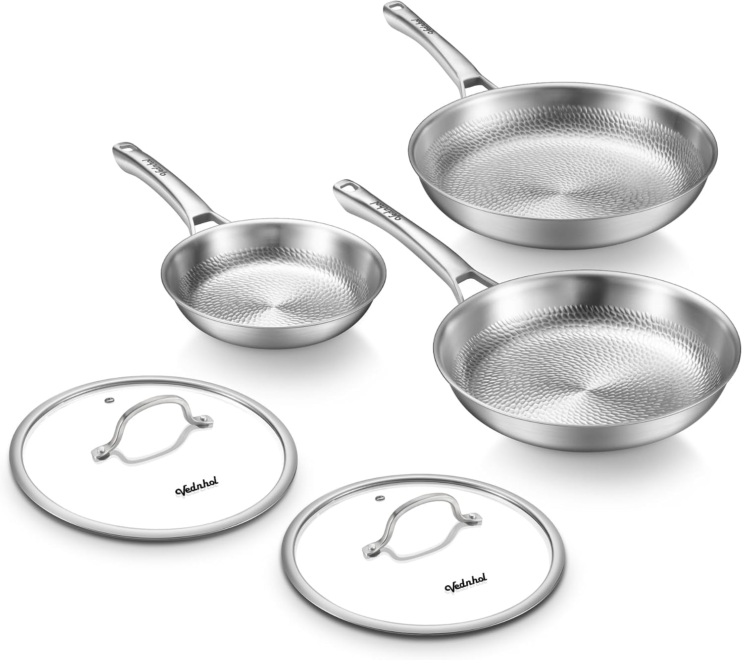 Titanium Pans for Cooking, 8/10/12 Inch Non-Toxic Frying Pan with Lid | Titanium Hammered Pro skillet,PFAS/PFOA/PTFE Free Cookware, Dishwasher&Oven Safe, Kitchen Induction Compatible