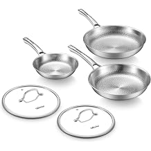 Titanium Pans for Cooking, 8/10/12 Inch Non-Toxic Frying Pan with Lid
