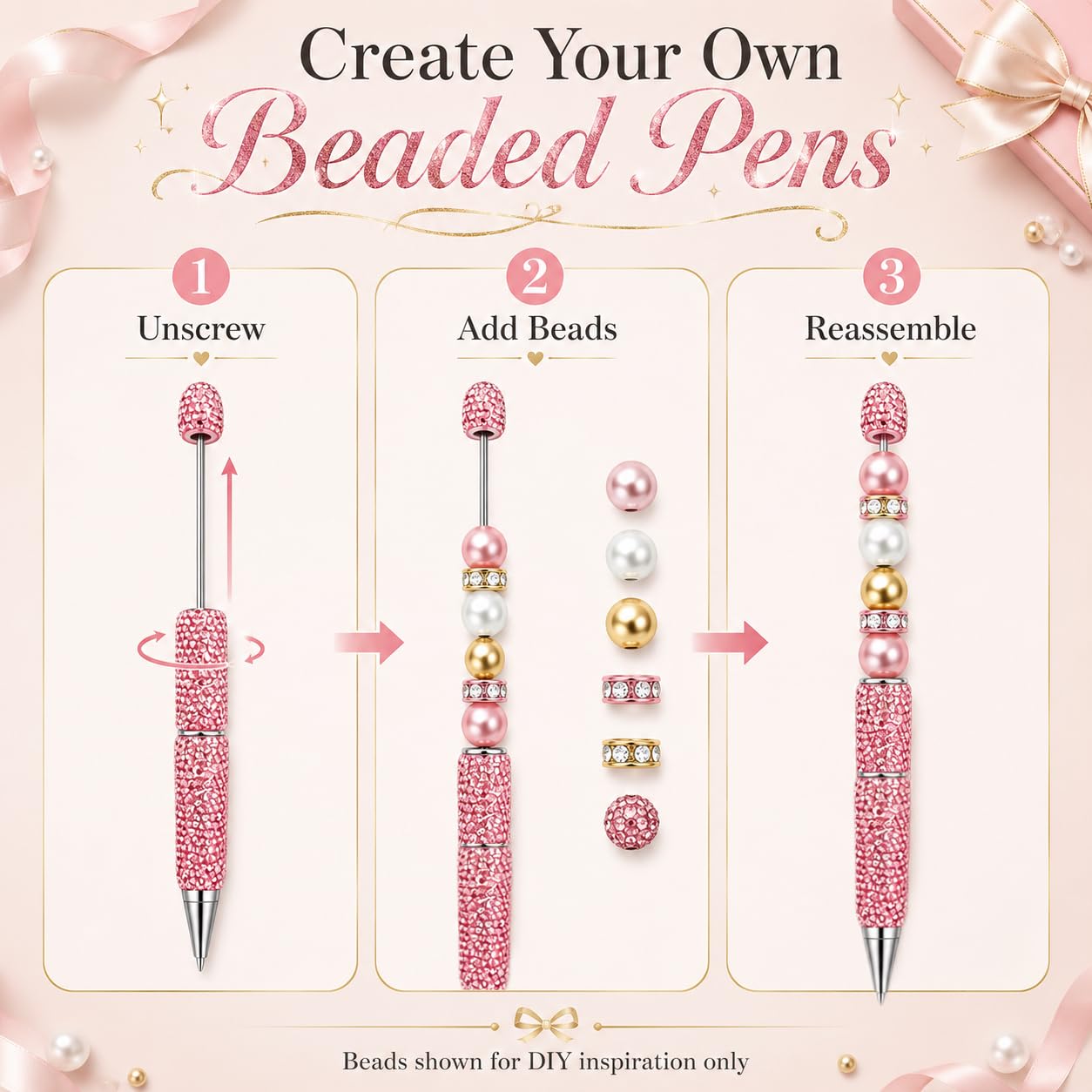 Glitzerstifte mit Strasssteinen, für Perlen, niedlicher Journaling-Stift für Frauen, lustiger glitzernder Kugelschreiber, Tween-Mädchen, Geschenke, trendige Sachen, Rosa, 7 Stück