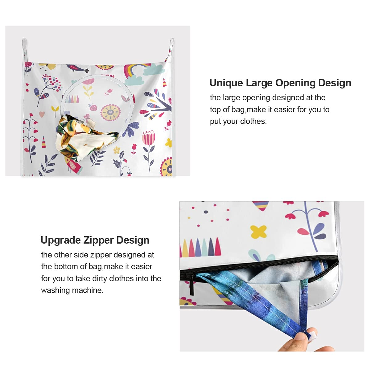 Bolsa para ropa sucia, para niños, con ganchos para la pared, diseño de flores y flores