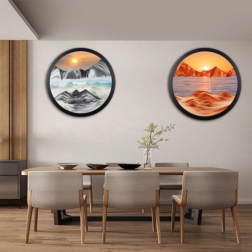 TaLcuS 360° Rotation Moving Sand Art Wall Decor, 3D Hourglass Deep Sea Sandscape Liquid Motion Display Painting Flowing Sand Frame Relaxing Desktop Home Office Work Decor(A,24in)