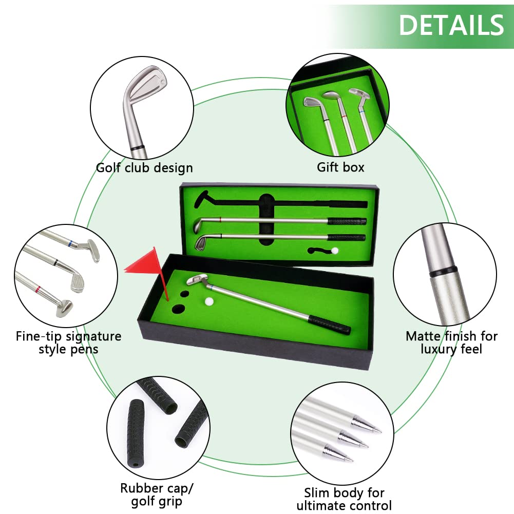 Golf Pen Set with Flag, Mini Golf Club Pen, 3 Pen Holders, 4 Balls, 9 Refills