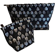 Aesthetic Simple Heart Floral Makeup Pouch for Purse, Cute Clutch Fabric Flowers Small Cosmetic Pouch Bag Set of 2 for Women, Black Glitter, Glitter
