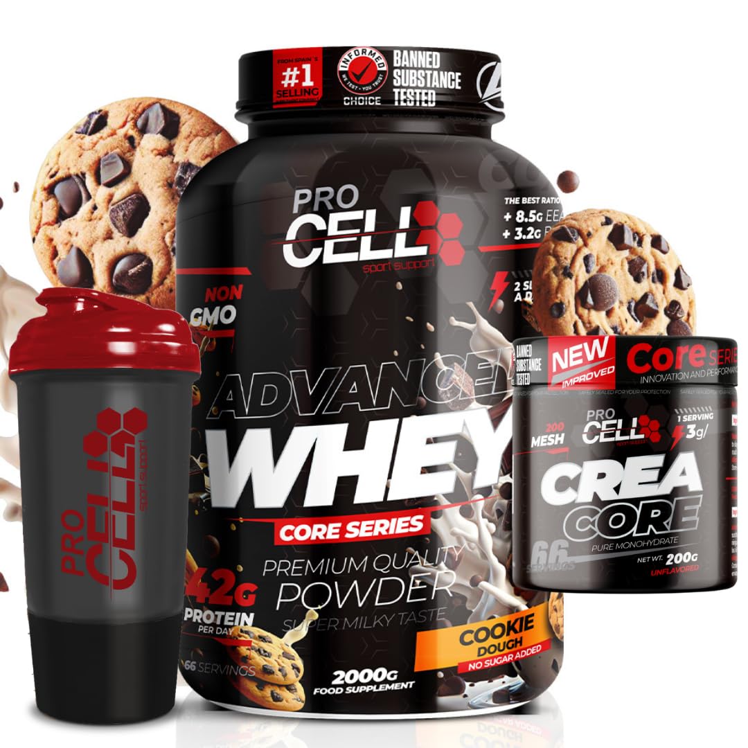 PACK Procell Proteinas Whey Advanced 2Kg (Cookie Dough) + Creatina monohidratada 200Gr + Shaker "REGALO" Gana masa muscular, Fuerza, Resistencia, Tonificacion muscular, Recuperacion deportiva