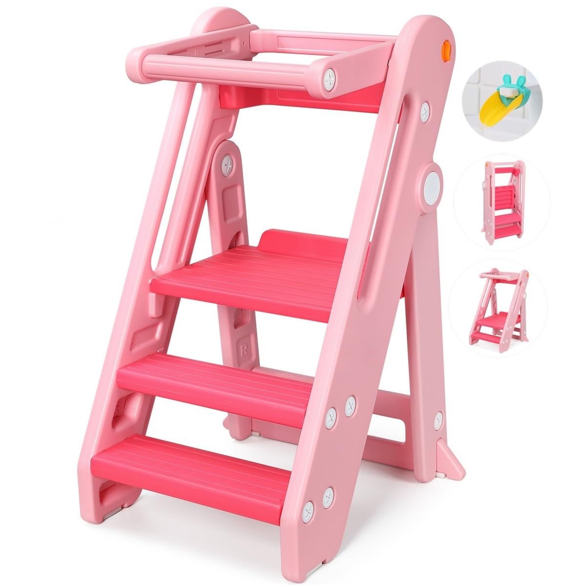Tour D'Observation Montessori Pliable Pour Enfant - Marchepied Réglable En Hauteur Avec Barre De Sécurité, Vert Classique