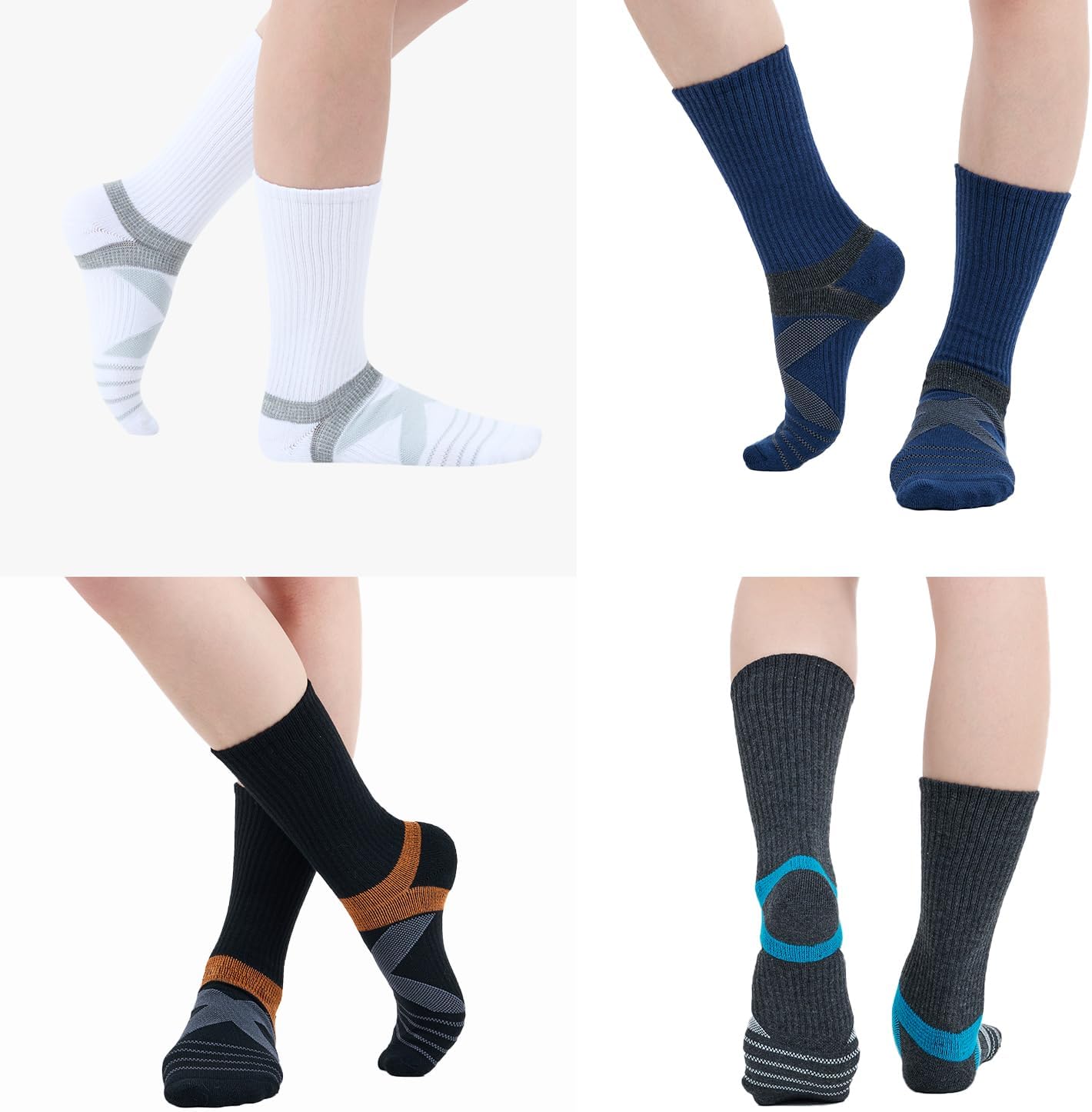 Men's Compression Athletic Cushioned Crew Socks (4 Pairs) Arch Support Hiking Walking Running Socks - Image 2
