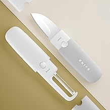 مقشرة وسكينة - سكينة مطبخ محمولة متعددة الوظائف 2 في 1 من فولاذ مقاوم للصدأ، مثالية لتقشير وتقطيع الفاكهة والخضروات (رمادي)