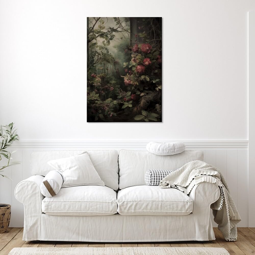 Framed Canvas Print Wall Art Dark Academia Secret Garden Art Poster Framed Artwork Aesthetic walls home decor for Living Room Bathroom Bedroom Wall Art Decor Framed12x18inch