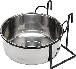 AYNEFY Pet Stainless Steel Coop Cup, Multipurpose Removable Hanging Pet Bowl Dog Water Bowls with Holder Detached Anti Spill Pet Bowl Cage Kennel Crate Food Bowl