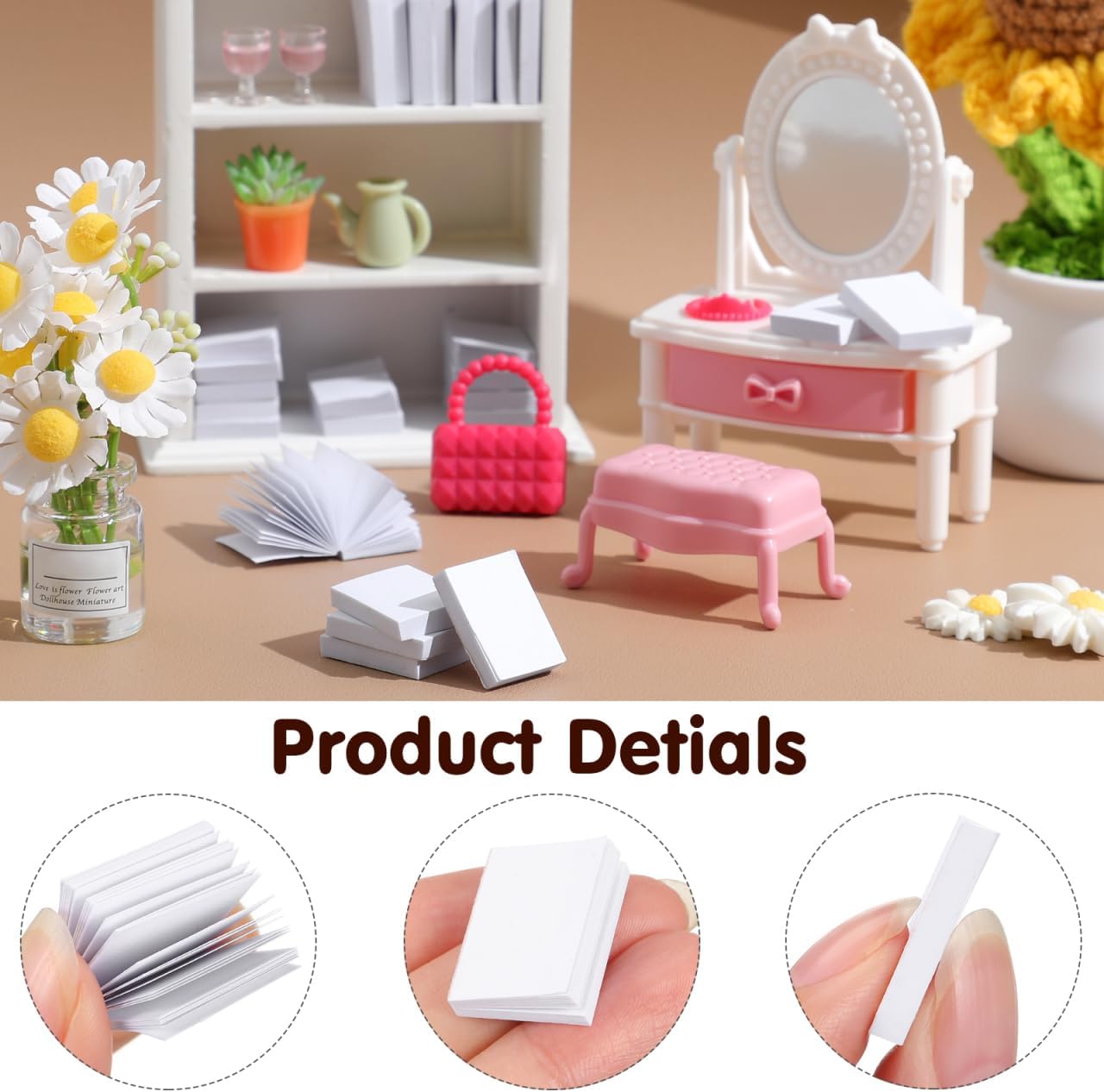 MAGICLULU 50Pcs Blank Mini Books for Crafts, 1:12 Scale Tiny White Miniature Dollhouse Bookshelf Mini Library Accessories, Small Flip Notebook Models with Real Pages for DIY Drawing Painting image 3