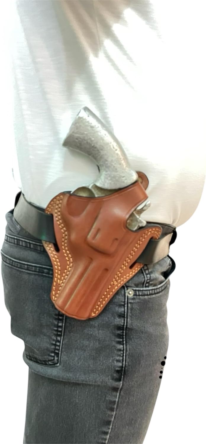 SWORD Handmade Leather Gun Holster | S&W 686 4 inch Leather OWB Holster Black and Brown + Loader (Black)