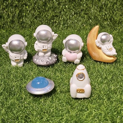 Image of Miniature Astronaut Figurines Set of 6 | Resin Space Toy Statues for Miniature Garden Decor Dollhouse Accessories Fairy Garden Terrarium Bonsai DIY Crafts & Gift Items
