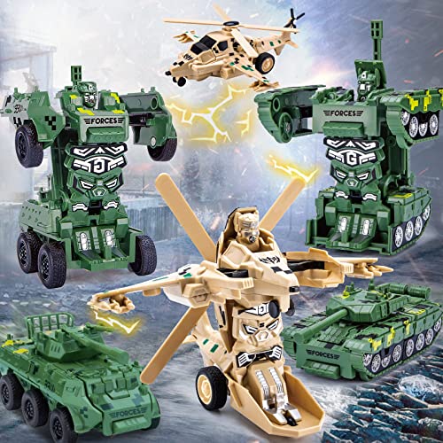 Amenon 3 Pack Transform Car Toys For Boys Easter Stuffers, 1:36 Automatic Deformation Army Toys Military Truck Tank Helicopter Airplane Vehicles Playset Toddlers Car Toys For Boys Girls Easter Gifts #TOP4
