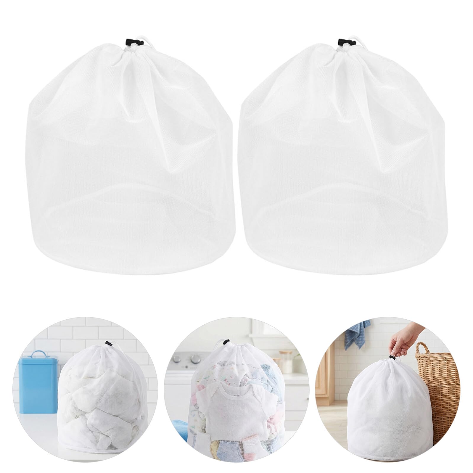 10 Unidades Bolsa de Lavandería para Prendas Delicadas Cierre de Cordón, Material Poliéster Blanco, Tamaño Grande 50x70 Cm, Adecuado para Viajes y Uso en Casa