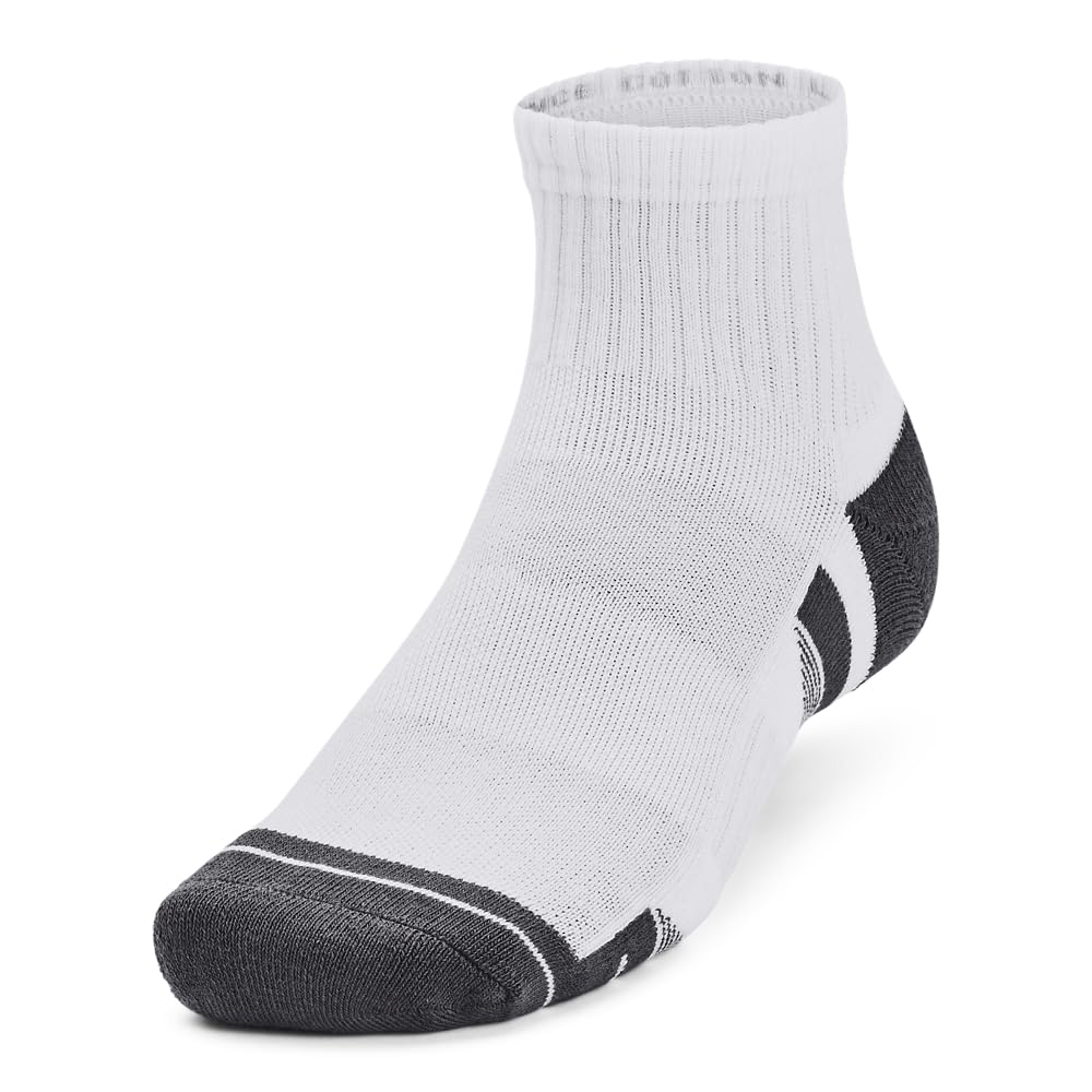 Under Armour Unisex-Adult Performace Cotton Quarter Socks 3 Pack, (100) White/White/Pitch Gray, Large