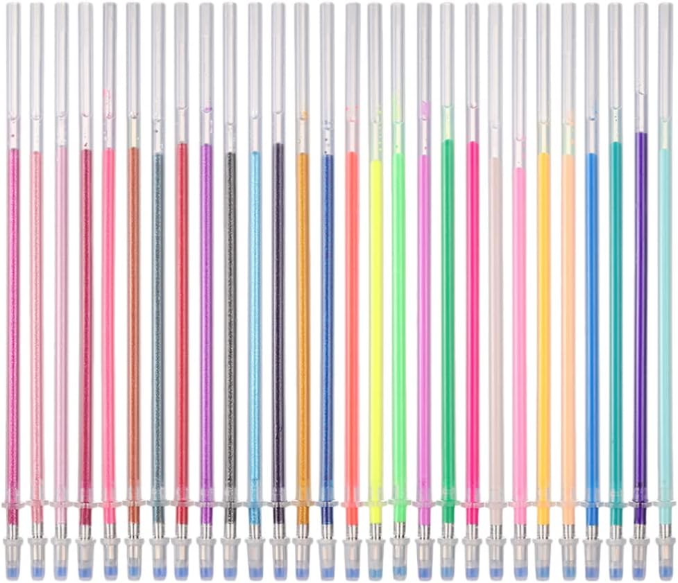 NUOBESTY 24pcs Gel Pen Refills Glitter Fluorescent Pen