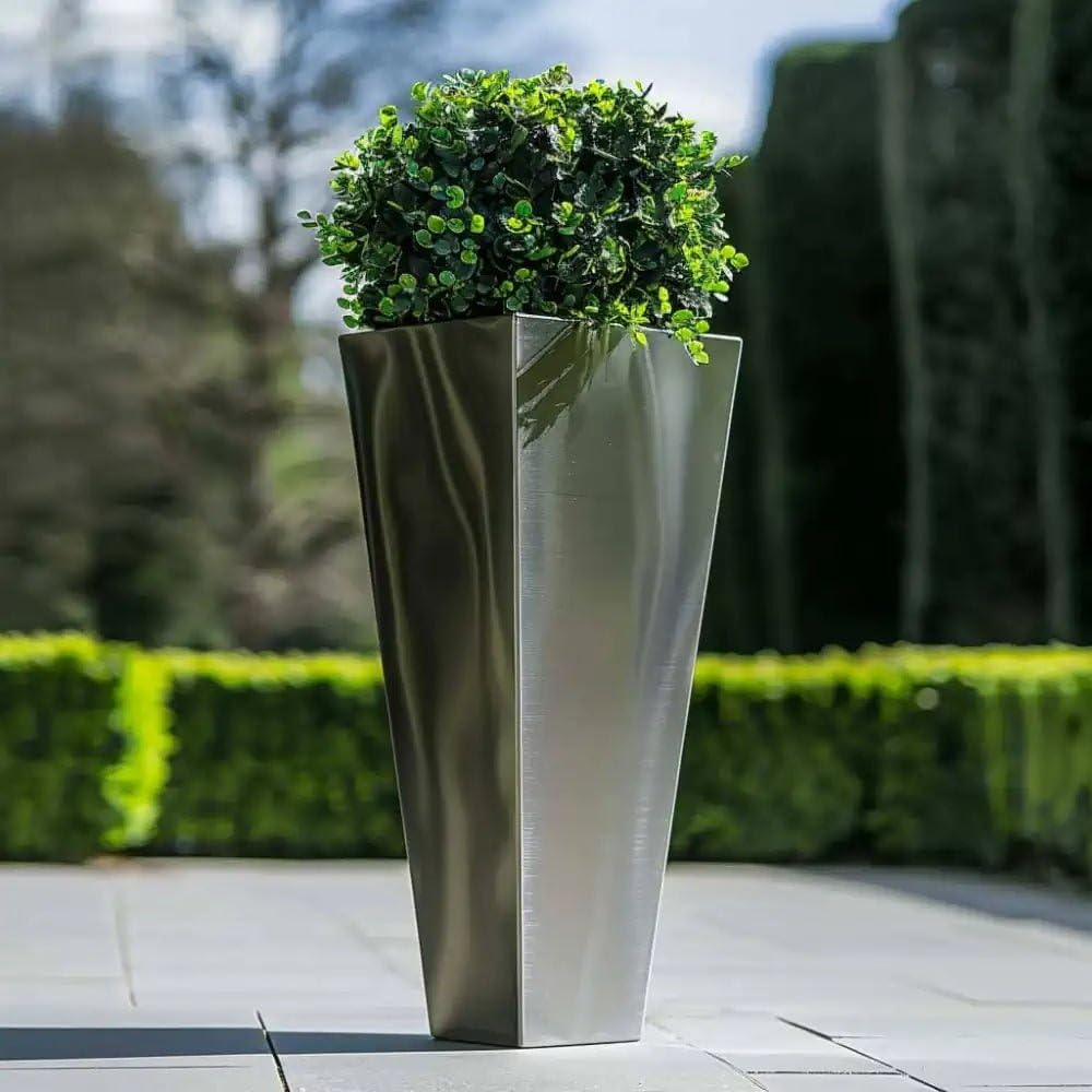 Tulipy 90cm/70cm Zinc Galvanised Tall Tapered Square Planter | No Assembly Needed | Lightweight (Silver, L40cm x W40cm x H90cm)