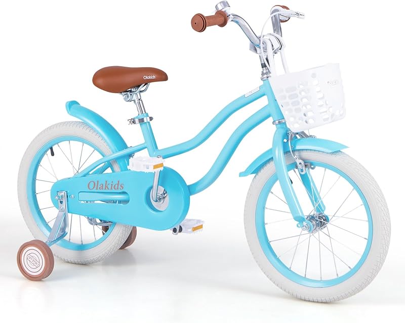 Olakids Bicicleta para niños, 12 14 16 18 pulgadas Bicicleta para niños pequeños con ruedas de entrenamiento Cesta Campana de seguridad Manillar de asiento ajustable, Bicicleta para niños para niñas y niños | Ruedas de entrenamiento