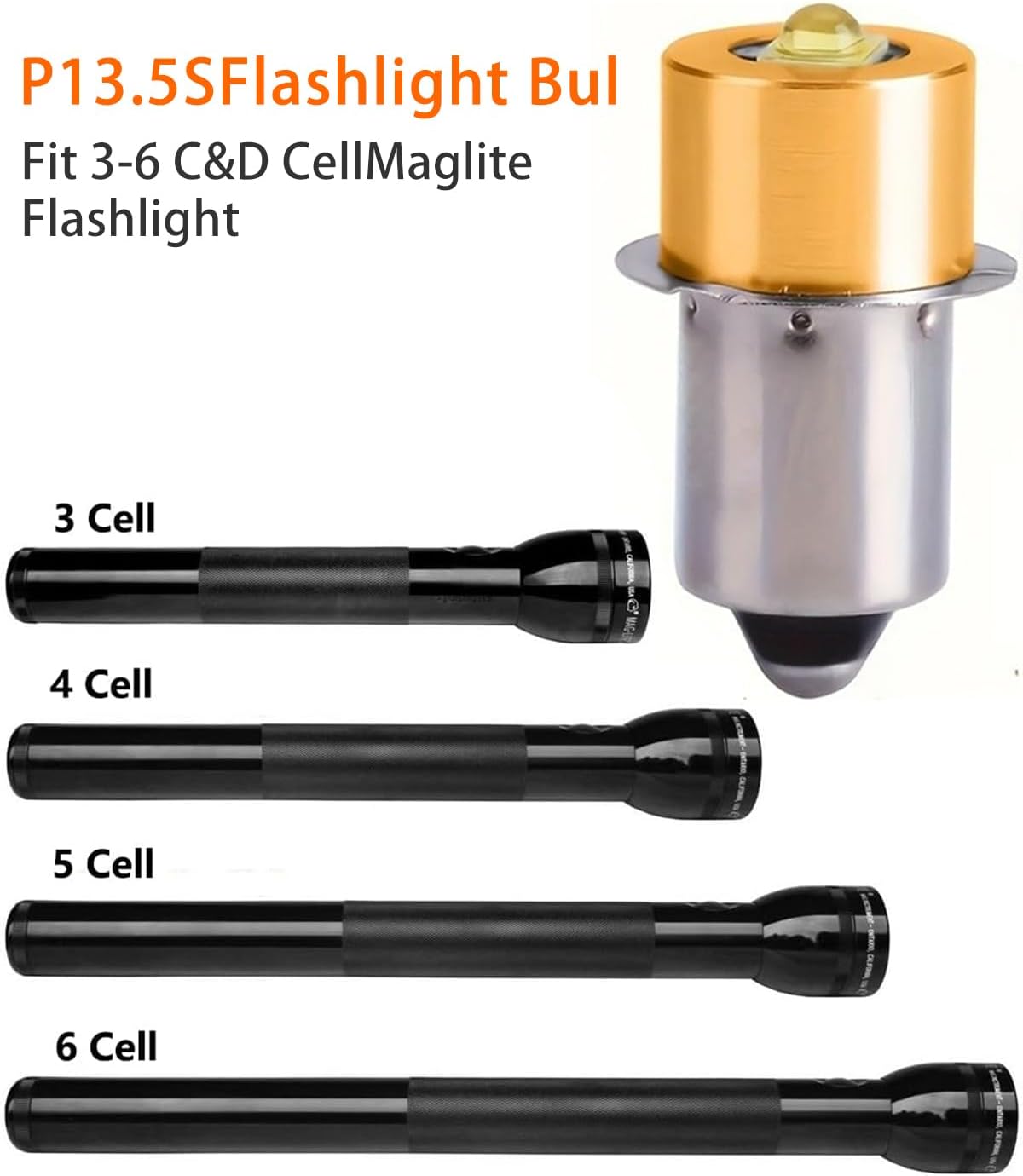 Deerma LED Maglight Bulb Replacement DC 3-30V for 3-16 C&D Cell 3W LED Flashlights, Brighter & Longer Lifespan Than Original(1 Pack)
