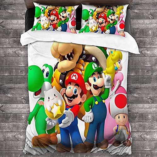 ANSSON Mario Yoshi - Juego de ropa de cama para niños, microfibra, 2 fundas de almohada Luigi, juego de ropa de cama, unisex, regalo (individual, 135 x 200, Yoshi2)