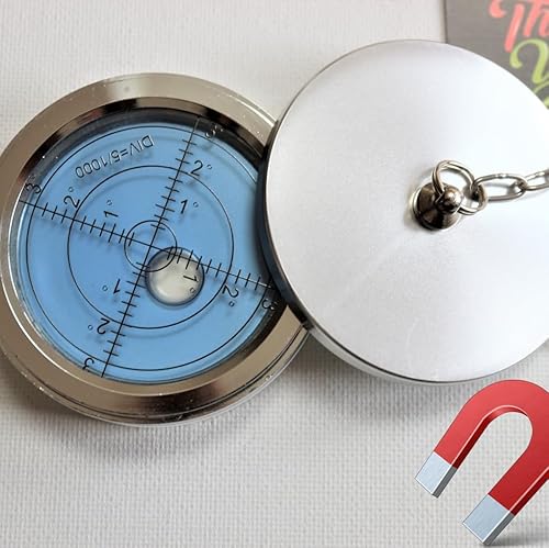 Dosenlibelle Mit schützendem Metalldeckel- Große Metall-Wasserwaage mit Luftblase, Flüssigkeit, Gradangabe, Boden-Wasserwaage - Metallgehäuse, Bullseye, Blau/Silber