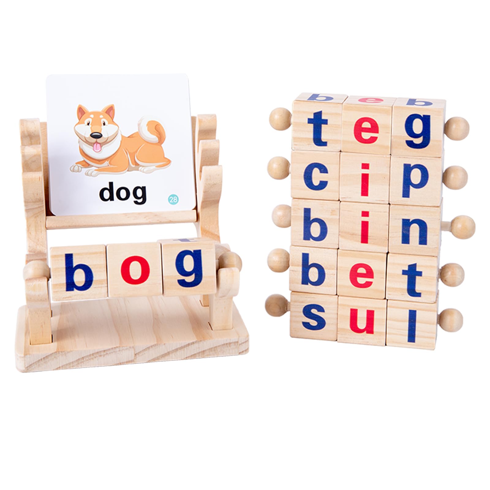 MR.HOKWYWooden Spelling Games - Short Vowel Blocks for Kids Sight Words Montessori Spinning Alphabet Learning Toy Spelling Toys & Sets for 3 Year Olds Boys & Girls