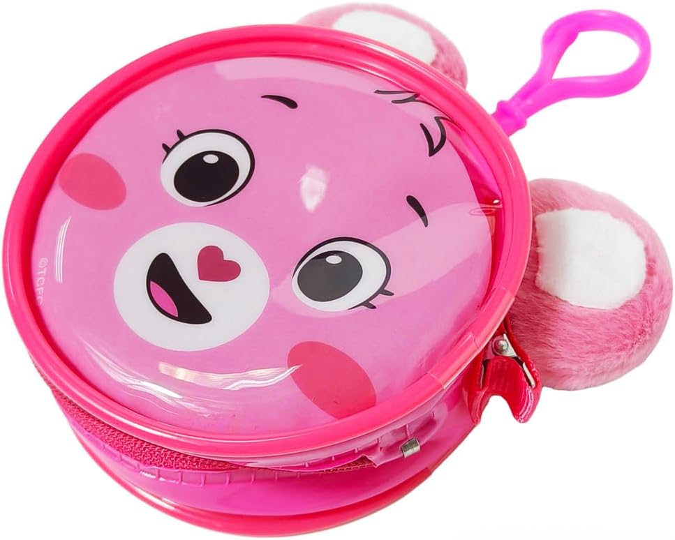 LUV HER Care Bears Pink Coin Purse Keychain with Plush Ears – Includes 2 Hair Clips – Girls’ Accessory Set, Great Gift, Party Favor, Ages 3+