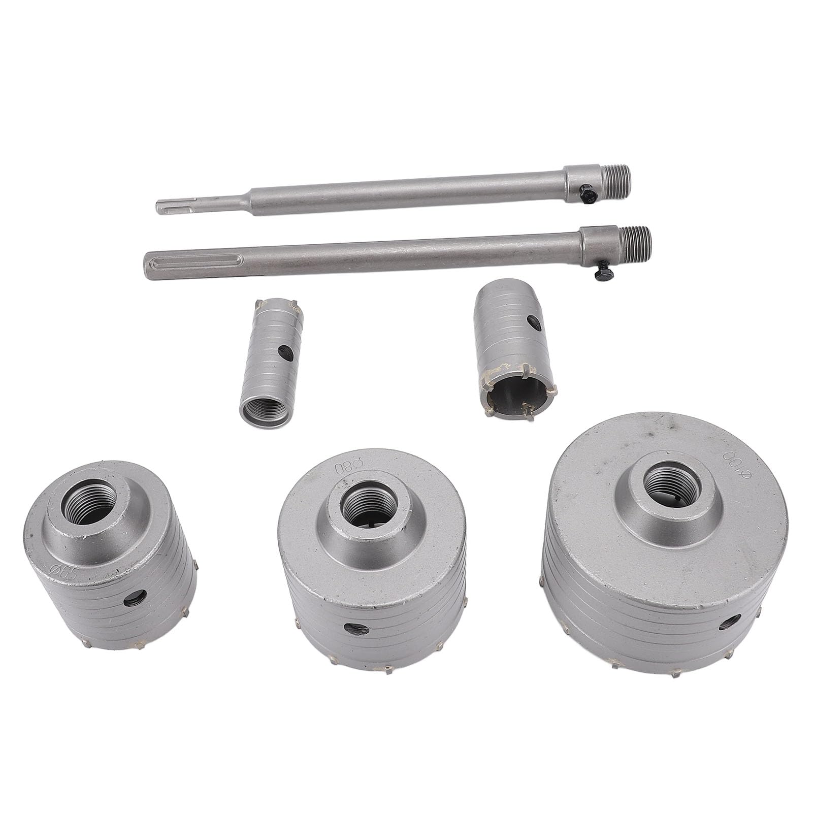 Carbide Alloy Concrete Hole Cutter, 3pcs Hole Saw Set with 3 Bits, 2 Round Shank Connecting Rods for Wall Brick Stone, Ideal for AC, Water Heater