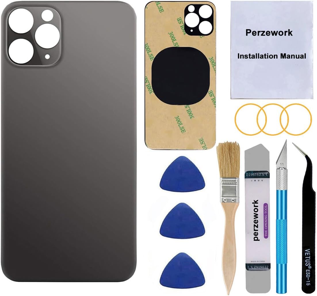 OEM Rear Back Glass Replacement for iPhone 11 Pro Max 6.5 inches with Reparing Toolkit and Pre-Installed Adhesive (Space Gray/Black)